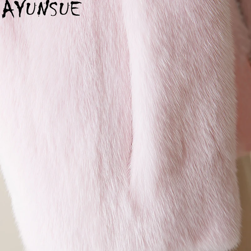 AYUNSUE 밍크 퍼 코트 여성용 2025 핑크 겨울 의류 여성용 고품질 코트 여성 패션 펠츠만텔