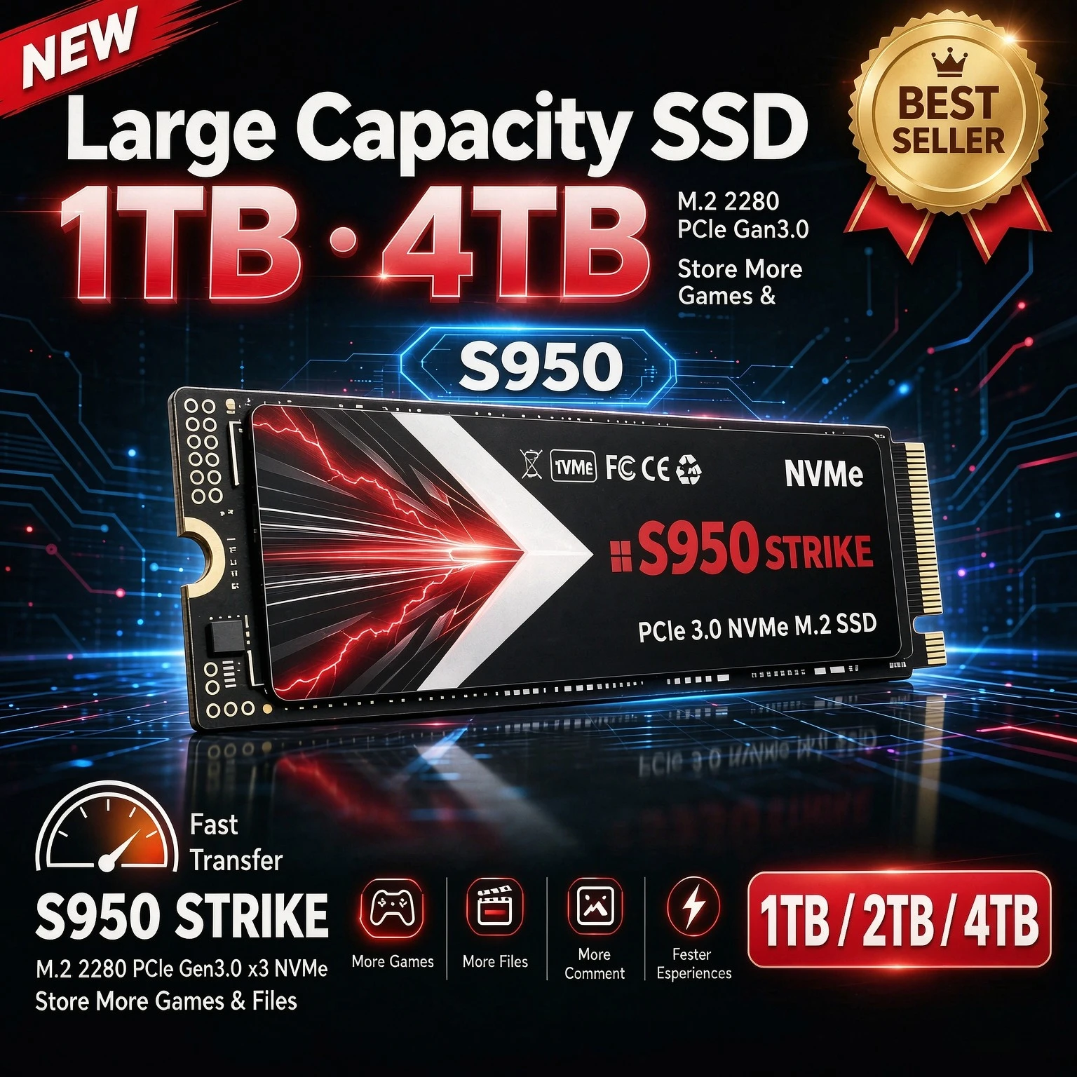 Original S950 M.2 2280 NVMe SSD PCIe 3.0 x4 2TB 4TB High Speed Read & Write Internal Solid State Drive for Laptop Desktop PC