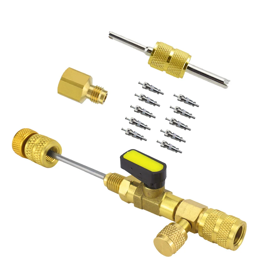 10pcs Valve Core Remover Installation Tool Brass Adapter For R410 R22 Air Conditioner HVAC Repair Kit Dual Size 1/4 5/16