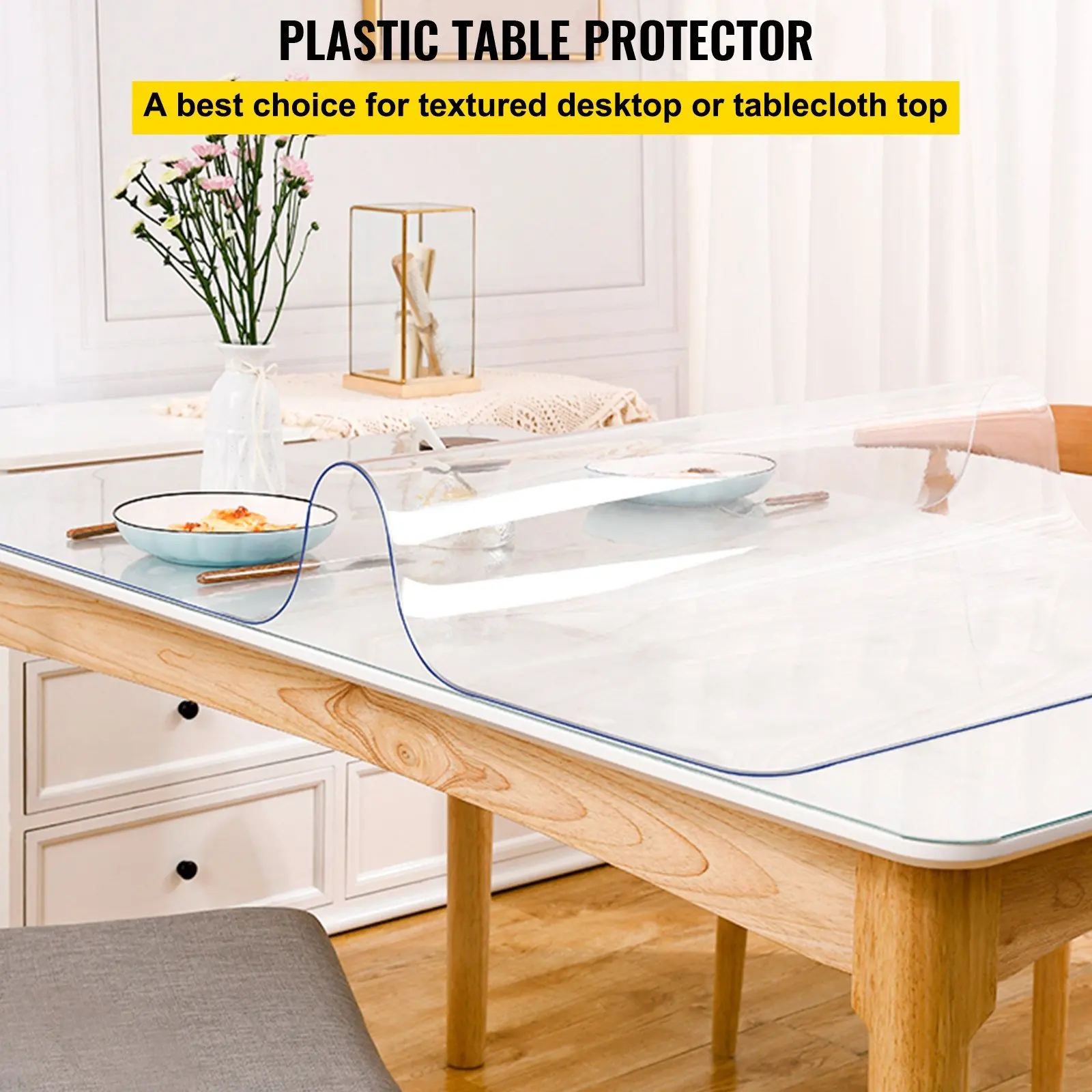 

VEVOR Plastic Table Cover 42 x 60 Inch, 1.5 mm Thick Clear Table Protector, Rectangle Clear Desk Mat, Waterproof & Easy Cleaning