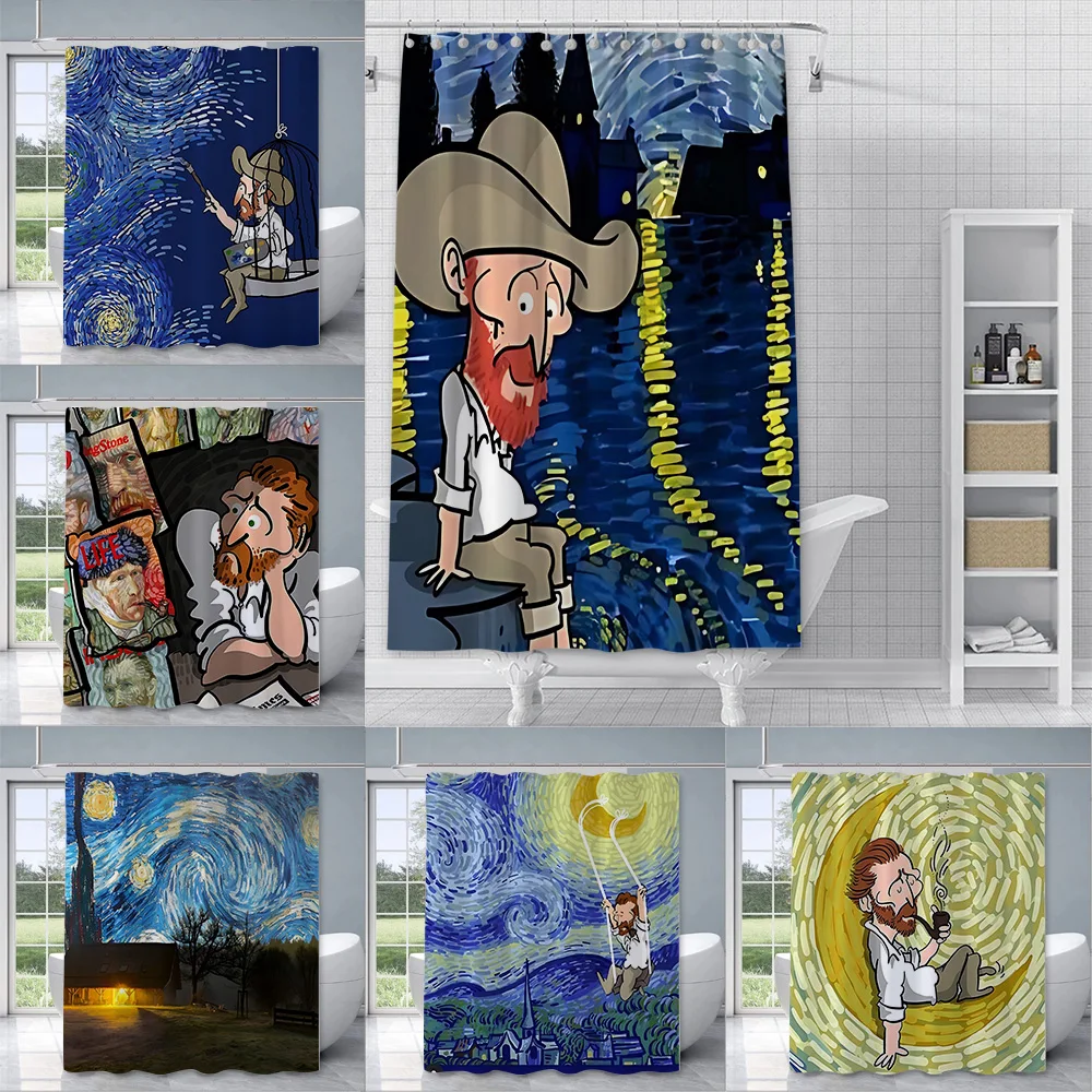 

Painter Van Gogh Shower Curtain Waterproof Polyester Fabric Paint Colorful Bath Curtains Home Bathroom Decor Curtain With Hook