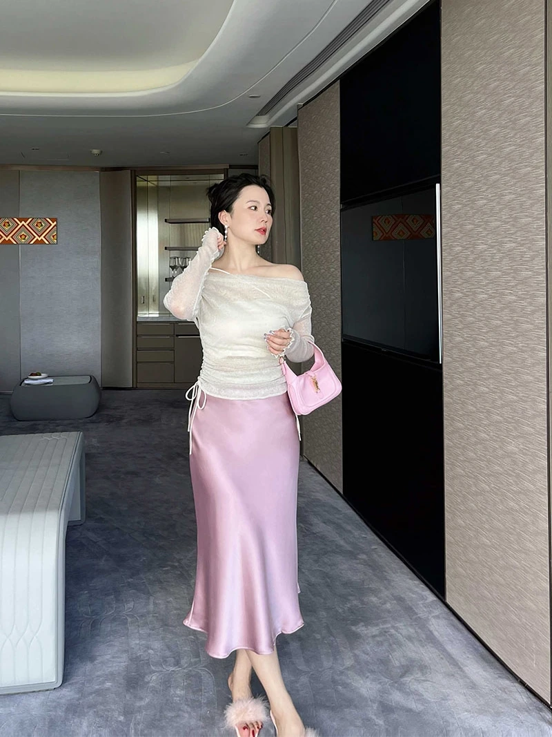 

plus Size Women's High Waist A-Line Skirt Slimming Fi Tail Design Casual Commute Sle Pure Color Autumn Faion Long Skirt