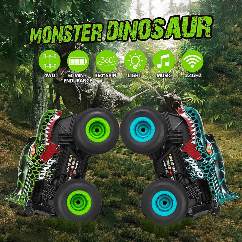 Dinosaur Shark Monster Head afstandsbediening auto, 360° °   Roterende 4WD stunt-RC-auto's met muziekverlichting, oplaadbaar speelgoed-cadeaus voor kinderen