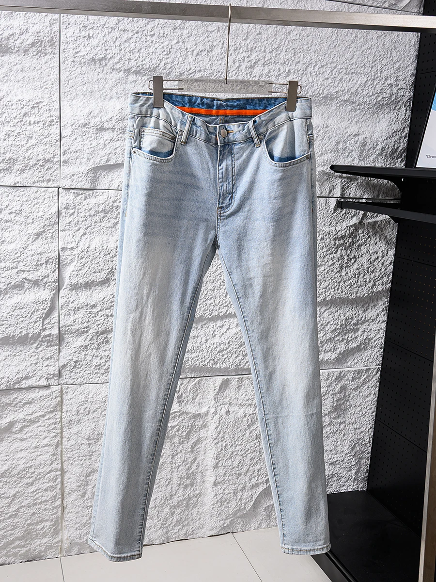 

Men's Summer New Style Cool Smooth Soft Thin Cotton Elastic Denim Jeans Hanflax Linen Tianmu Silk Fiber Long Trousers