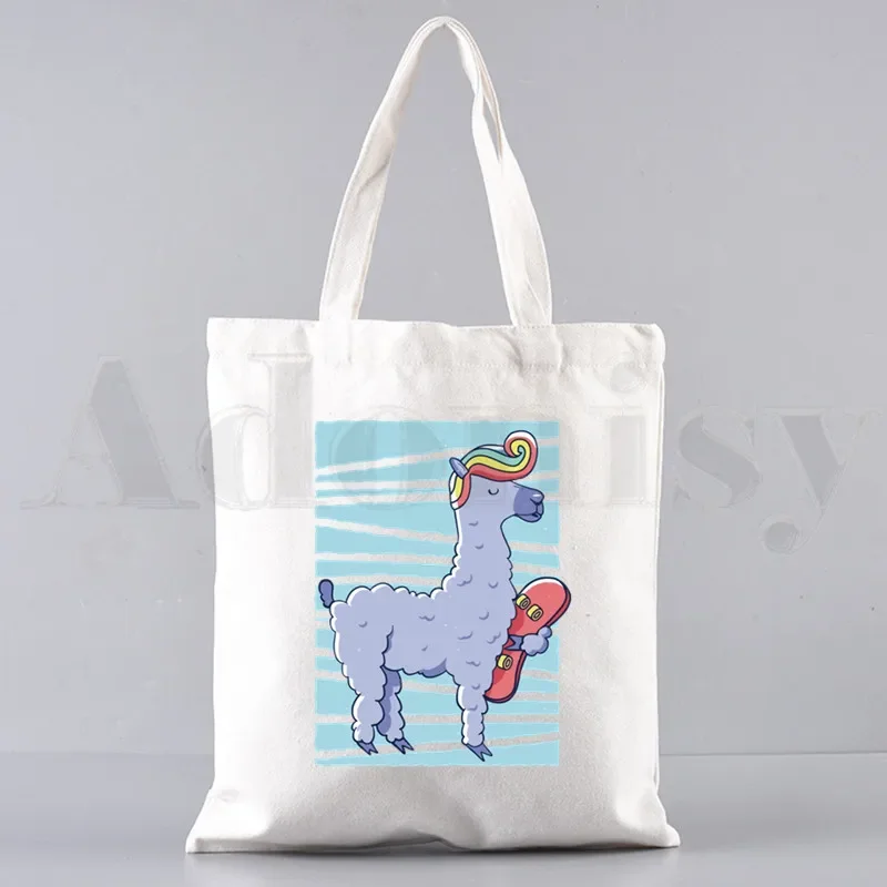 Alpaca No Prob Bolsas Unissex Lona Lhama Design Atraente Sacola Uso Diário Reutilizável Viagem Casual Pretty Shopping Bag