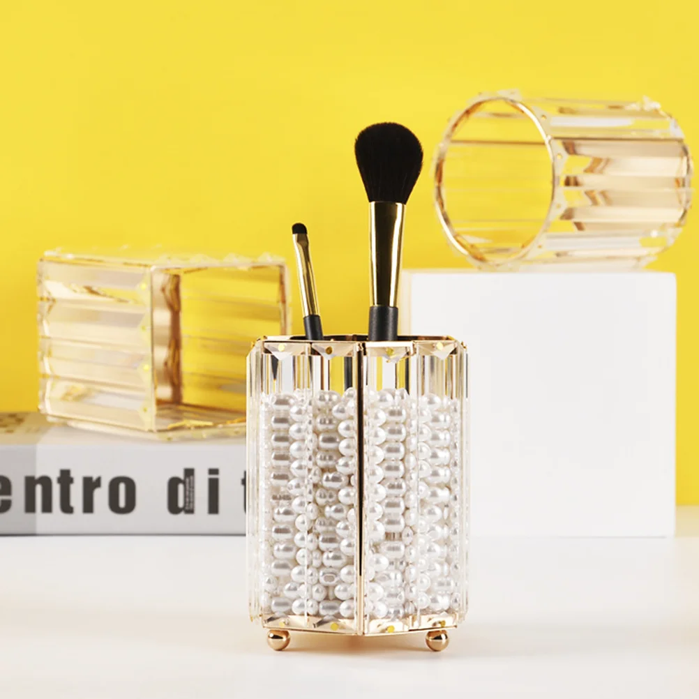 Premium Golden Vase Pencil Container Hexagonal Design Pen Holder for Cosmetics Trinkets Storage Desktop Decoration