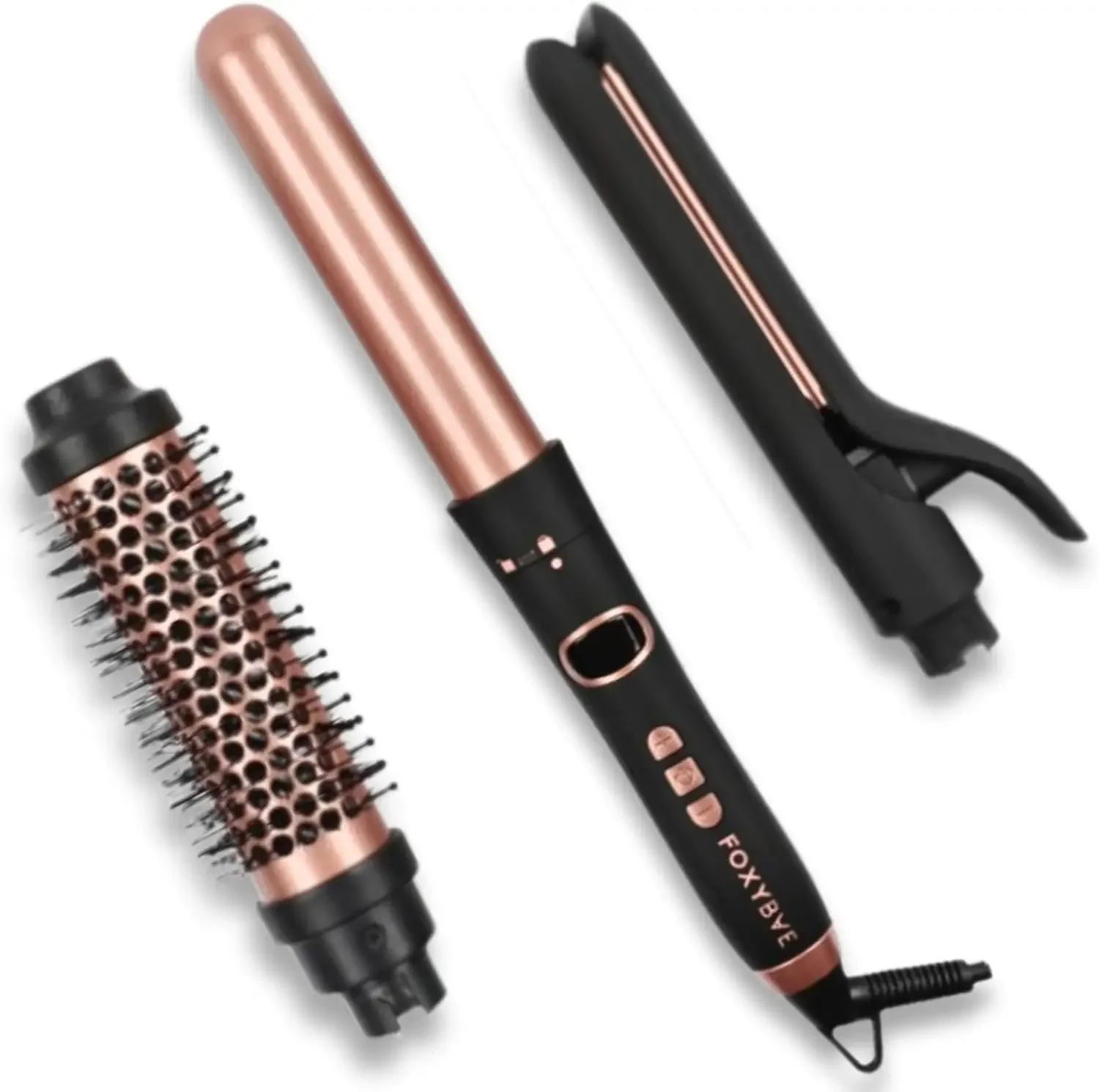 

3-in-1 Versatile and Stylish Interchangeable Hair Tools - Hot Round Brush, Hair Curler, and Straightening Iron with 3 Attachment