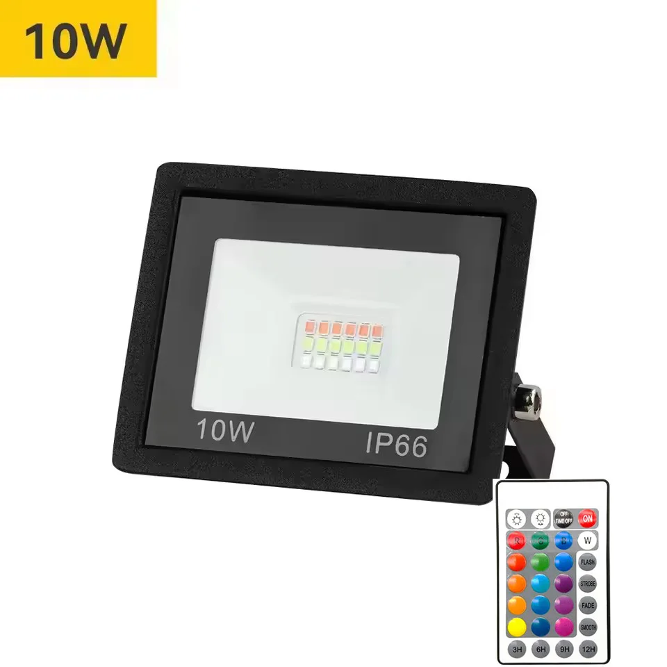 Projecteur RGB étanche IP66 pour extérieur, télécommande, 100W/50W/30W/10W, éclairage de jardin dimm