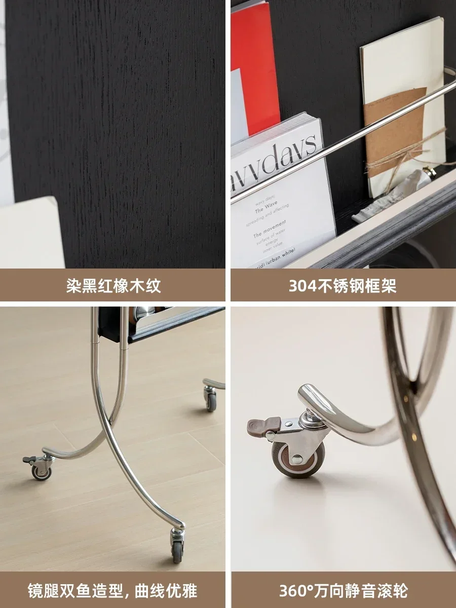 Retro light luxury magazine rack full body mirror movable rotating floor mirror solid wood French simple dressing fitting mirror