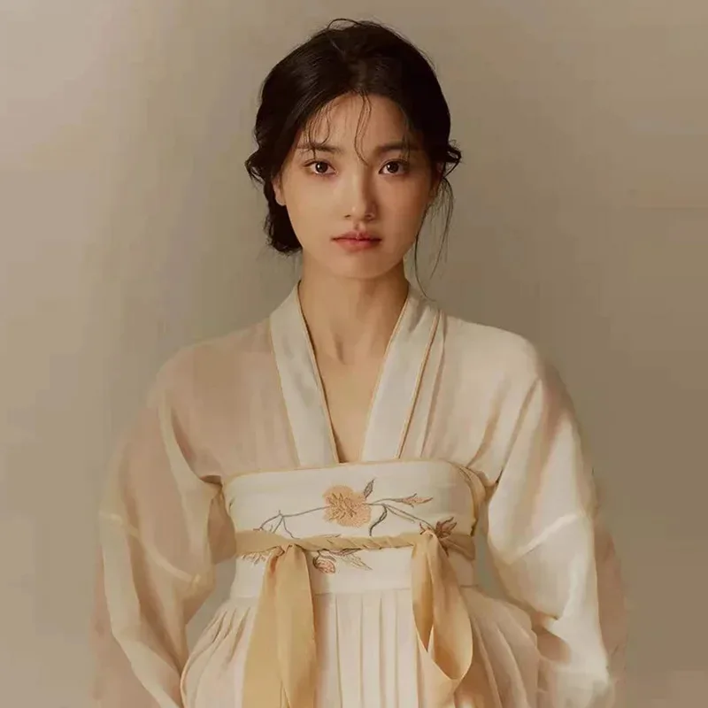 111 www Ancient Apricot Hanfu Suit Traditional Chinese Tang Costume Spring Autumn Long Horse Face Skirt Classic Gentle Vintage C