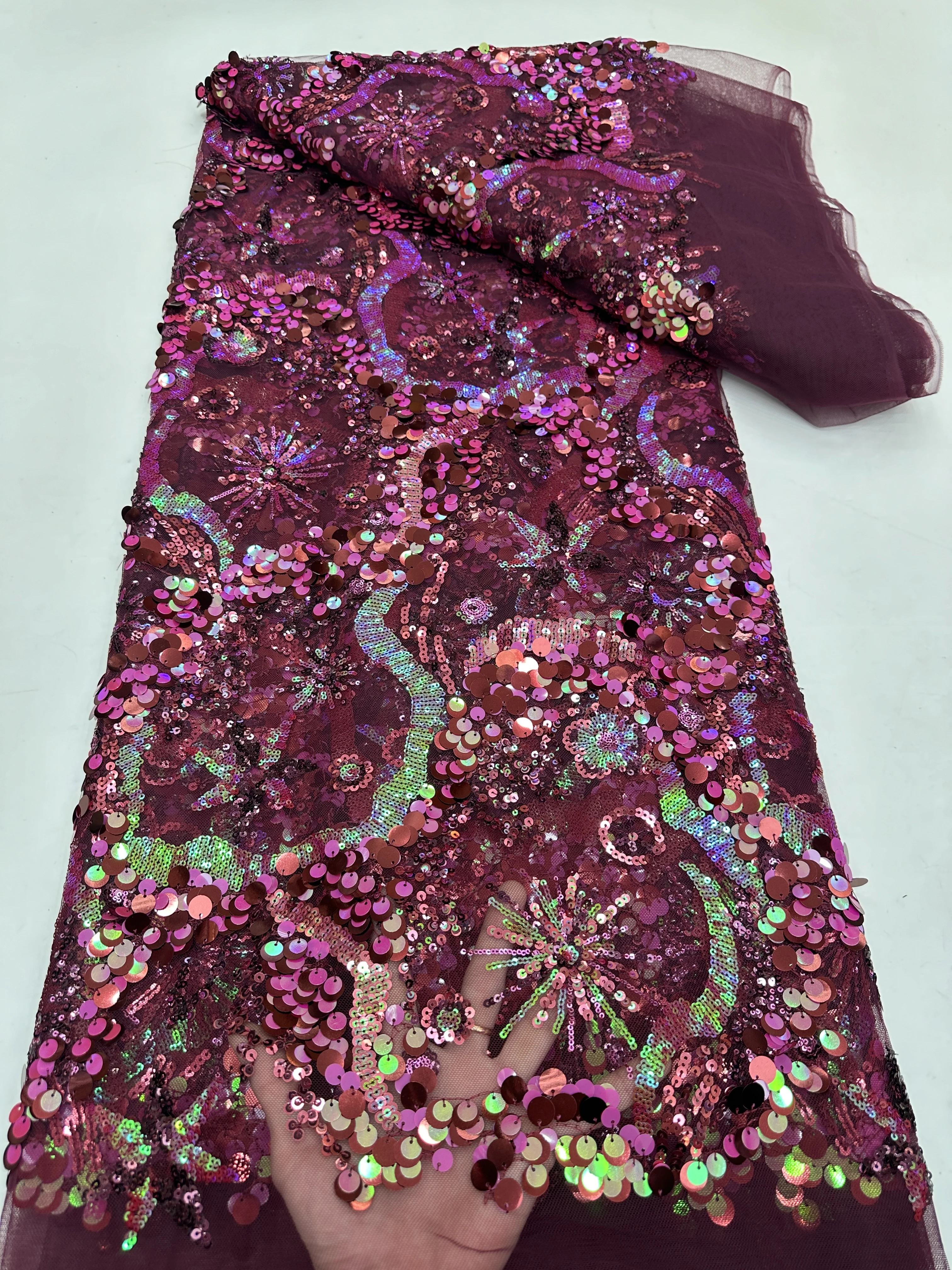 2025 Heavy New Arrival Fashion Design Africa Handmade Gorgeous Sequins Tulle Lace Top Quality For 5yards Party Evening Dresses