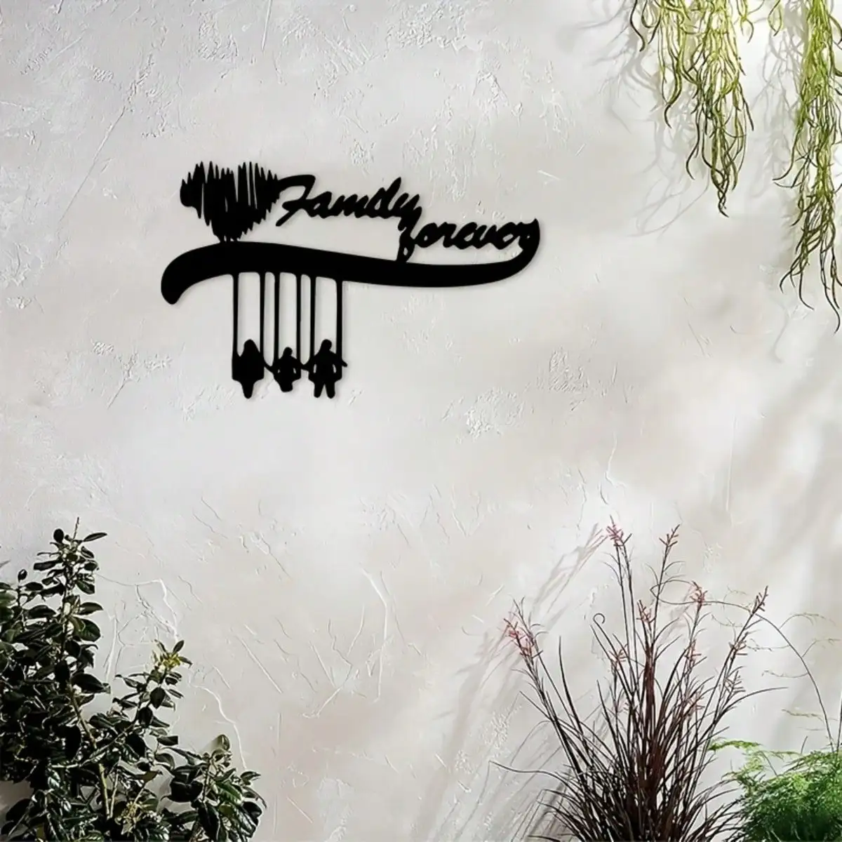 Heavy Duty Heart Family Metal Wall Hanging Forever Connected Silhouette Iron Art for Indoor Outdoor Living Room Bedroom
