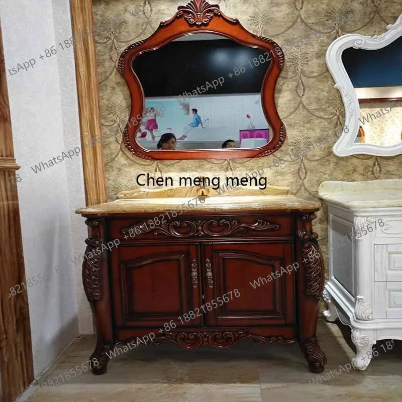 F181 Antique European bathroom cabinet, oak bathroom cabinet, American solid wood, hand wash basin cabinet combination