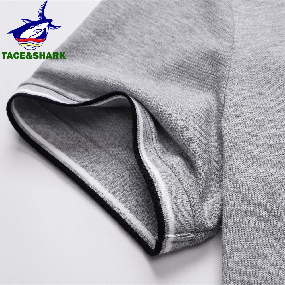 TACE&SHARK Luxury Polo Shirt Brand Shark Camisa Masculina Gray Mens Polos Shirts 2024 Summer Fashion Solid Color Tops