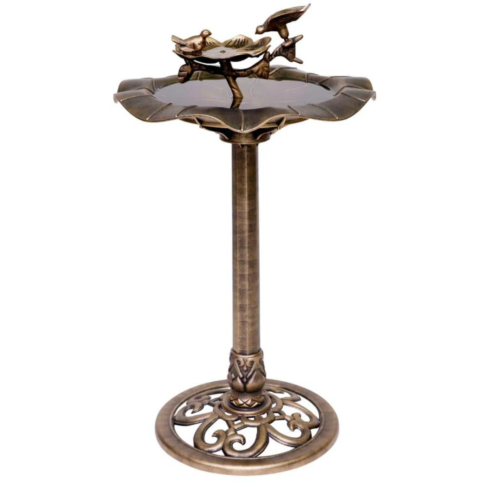 US 34 in. Tall Pedestal Birdbath Fountain with Bird and Flower