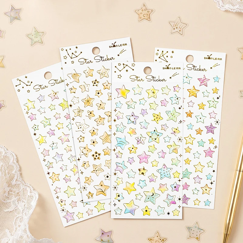 4pcs Crystal Epoxy Star Gold Foil Stickers DIY Decorative Sticker for Journal Scrapbook Diary Mobile Album Collage Craft Gifts