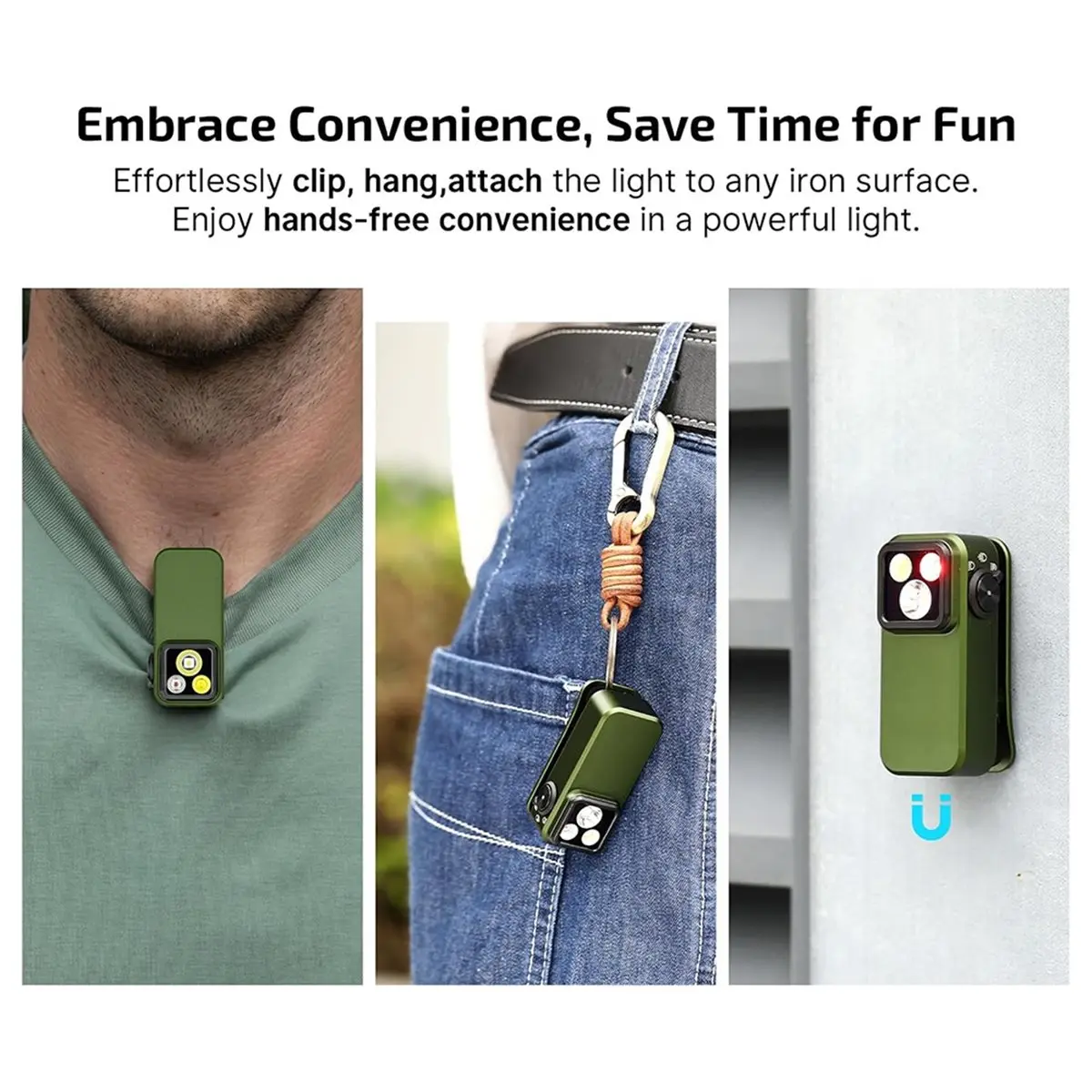 newA10R 3 Light Sources Flashlight Clip-on Light Rechargeable 500 Lumens Magnetic Flash Lights for Signaling Cycling Outdoor Use