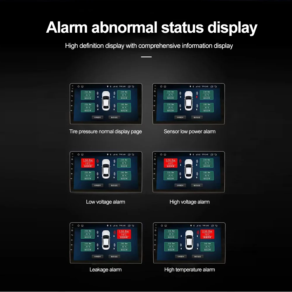 USB Android TPMS Tire Pressure Monitoring System Display Alarm System With 4 External Sensors For Car Android Navigation DVR