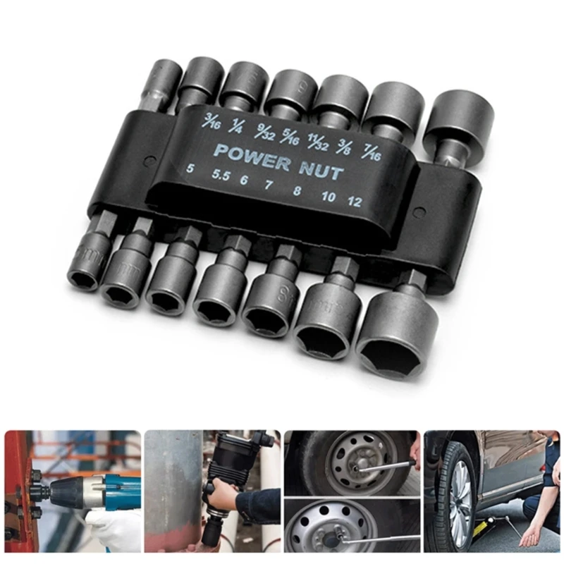 Power Hand Driver Drill Tools Set 5-13mm Metric Socket Wrench Set Power Nuts Driver Socket 1/4