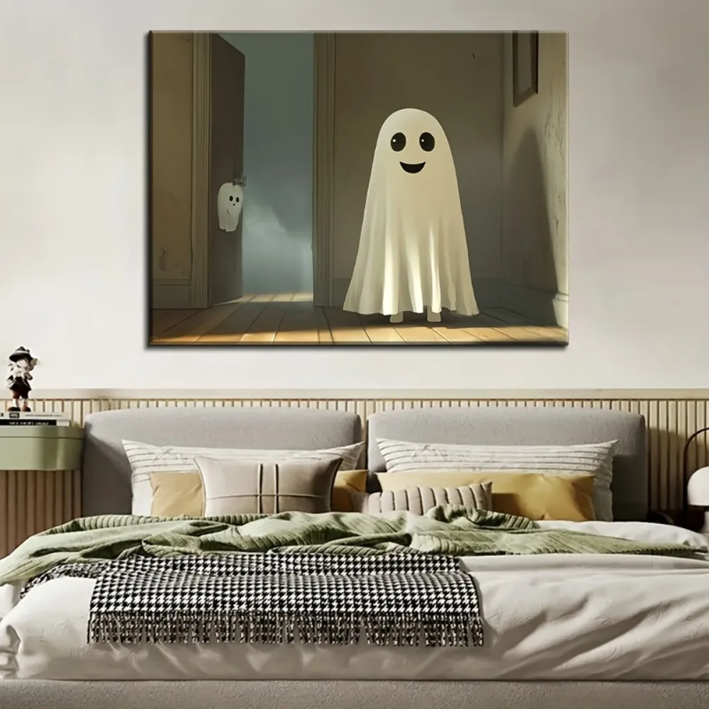 Moldura de madeira maciça de 1,5 polegadas, reflexão fantasma fofa decoração de parede de Halloween - decoração fantasma fofa à luz de velas