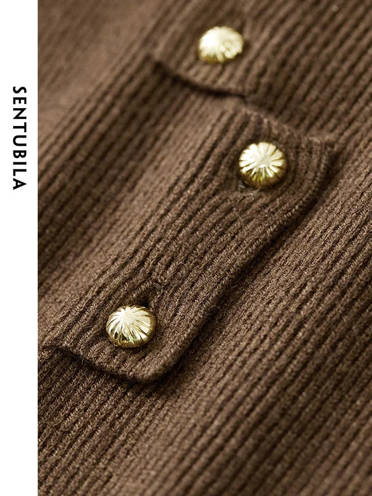 SENTUBILA Women Coffee Midi Knitted Dress 2024 Woman Knitwear Long Sleeve Fitted Long Dreeses Female Autumn Clothing W44L58522X