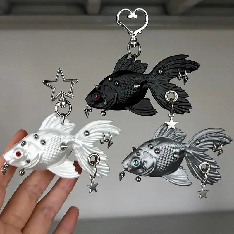 Geometrischer Stern-Nieten-Quasten-3D-Fisch-Anhänger Schlüsselanhänger Trendiger Mode-Punk Neuer Gothic-Rock Personalisierter Einzigartiger Schmuck Geschenk – Detail 1