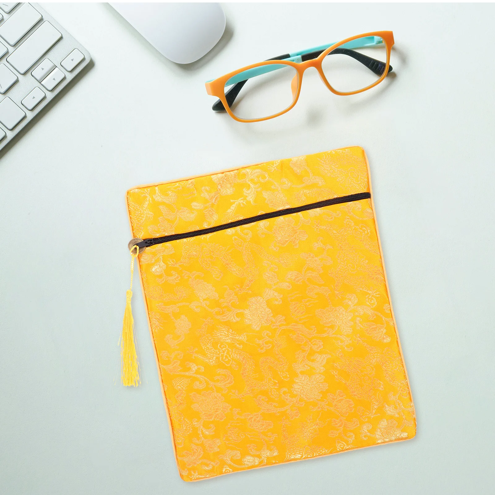 القماش الحريري البوذية زن الكتاب حقيبة الأصفر التنين نمط 20x25 سنتيمتر الكتاب المنظم الكتاب المقدس غطاء الناقل الحقيبة