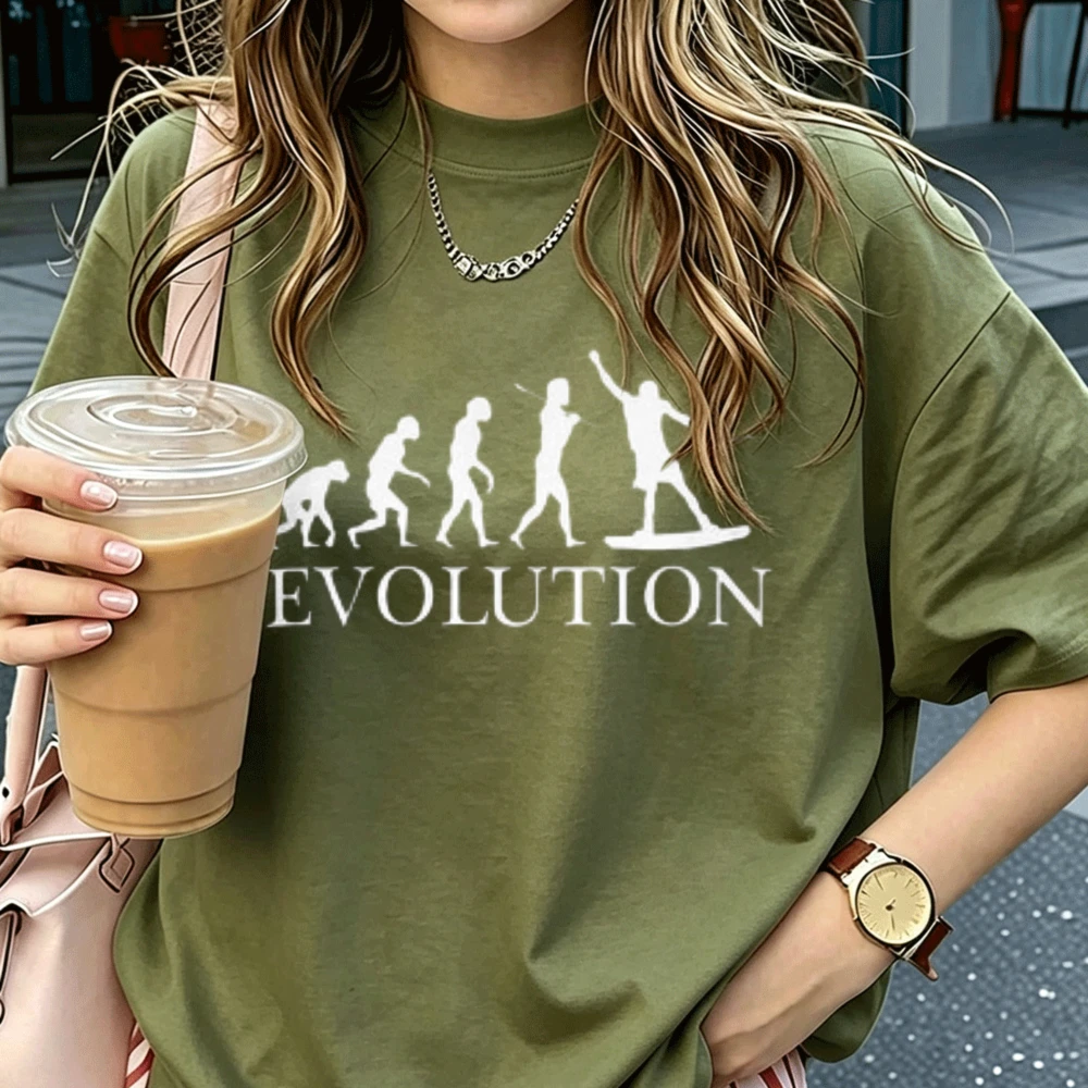Human Evolution Surfing Graphic T‑Shirt Cotton Surfer Silhouette Print Funny Outdoor Water Sports Enthusiast Casual Streetwear