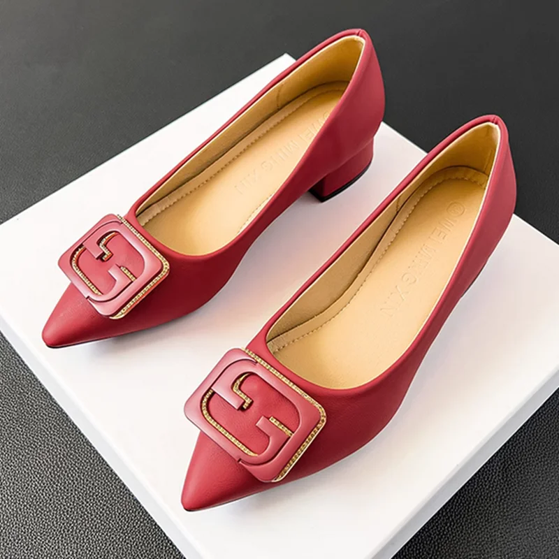 Womens Soft Leather Luxury Designer Low Heels 3cm Pumps Pointy Toe OL Spony Comfortable Shoes For Narrow Feet 33-45 27cm Yellow