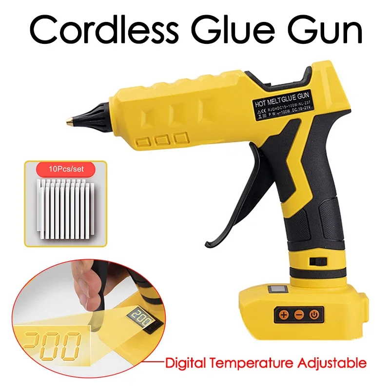 

100W Digital Display Temperature Adjustable Hot Melt Glue Gun with 10pcs 11mm Glue Sticks DIY Repair Tool For De Walt Battery