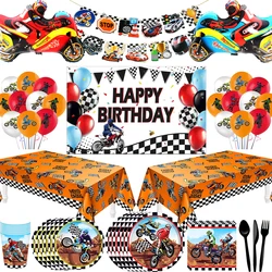 Motocyklowe dekoracje urodzinowe Zastawa stołowa Dirt Bike Talerze Kubki Serwetki Baner Balon Baby Shower dla chłopców Materiały imprezowe