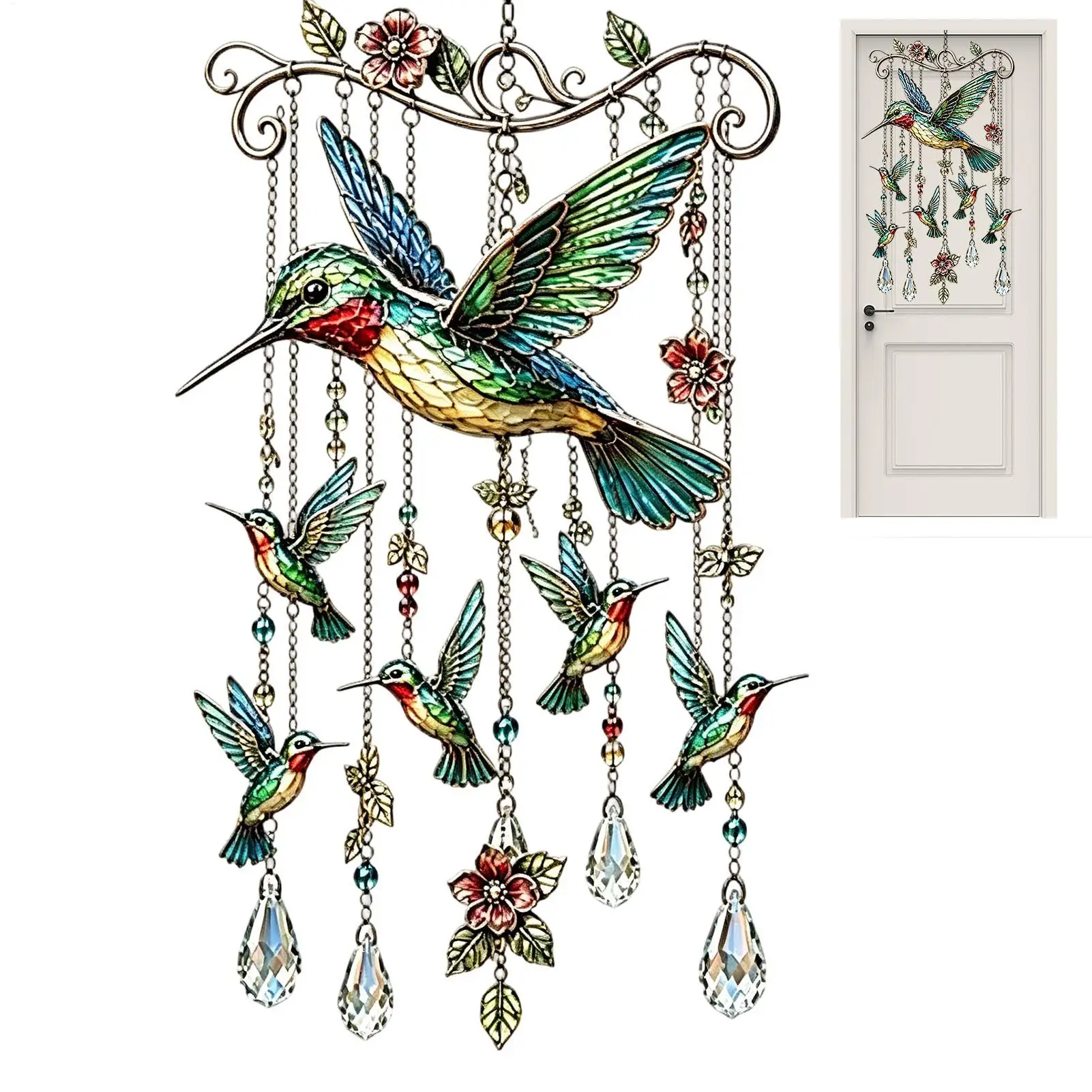 Home Courtyard Hanging Decors Hummingbirds Wind Chimes Graceful Bird Wind Chimes Metal Hanging Suncatchers with Pendants