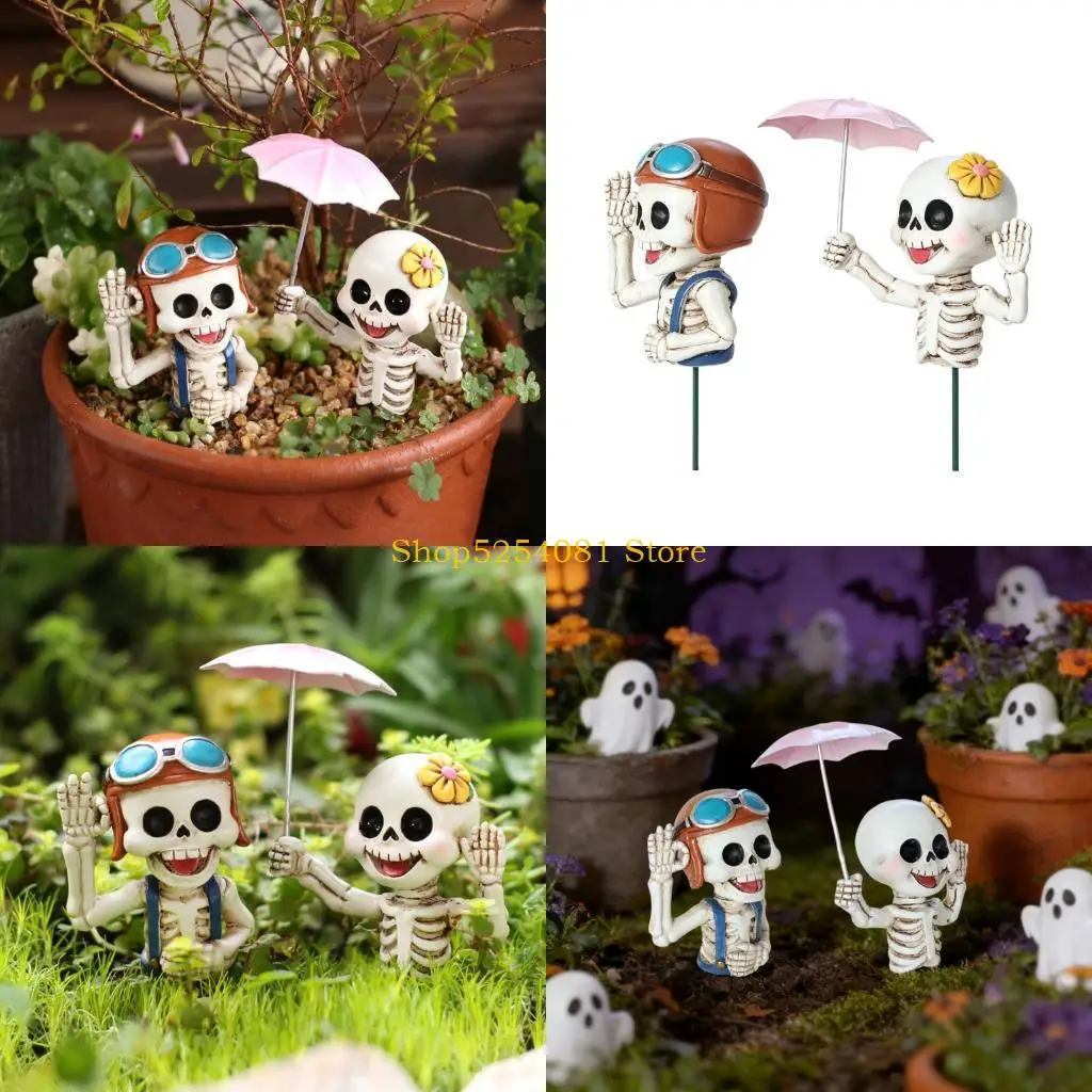 AXYC Tabletop Skeleton Pot Inserts Resin Set of 2 Piece for Mini Garden Display, Flower Pot Figurine, Desktop Shelf Use,