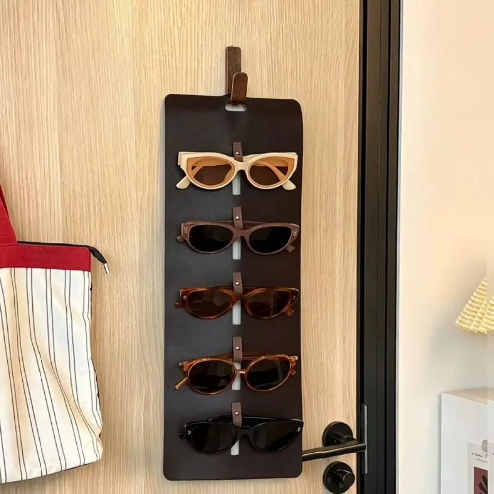 Wall Mounted Glasses Organizer 5 Slot Roll Up Hanging Eyewear Holder Space Saving Portable Sunglasses Storage Bag Travel