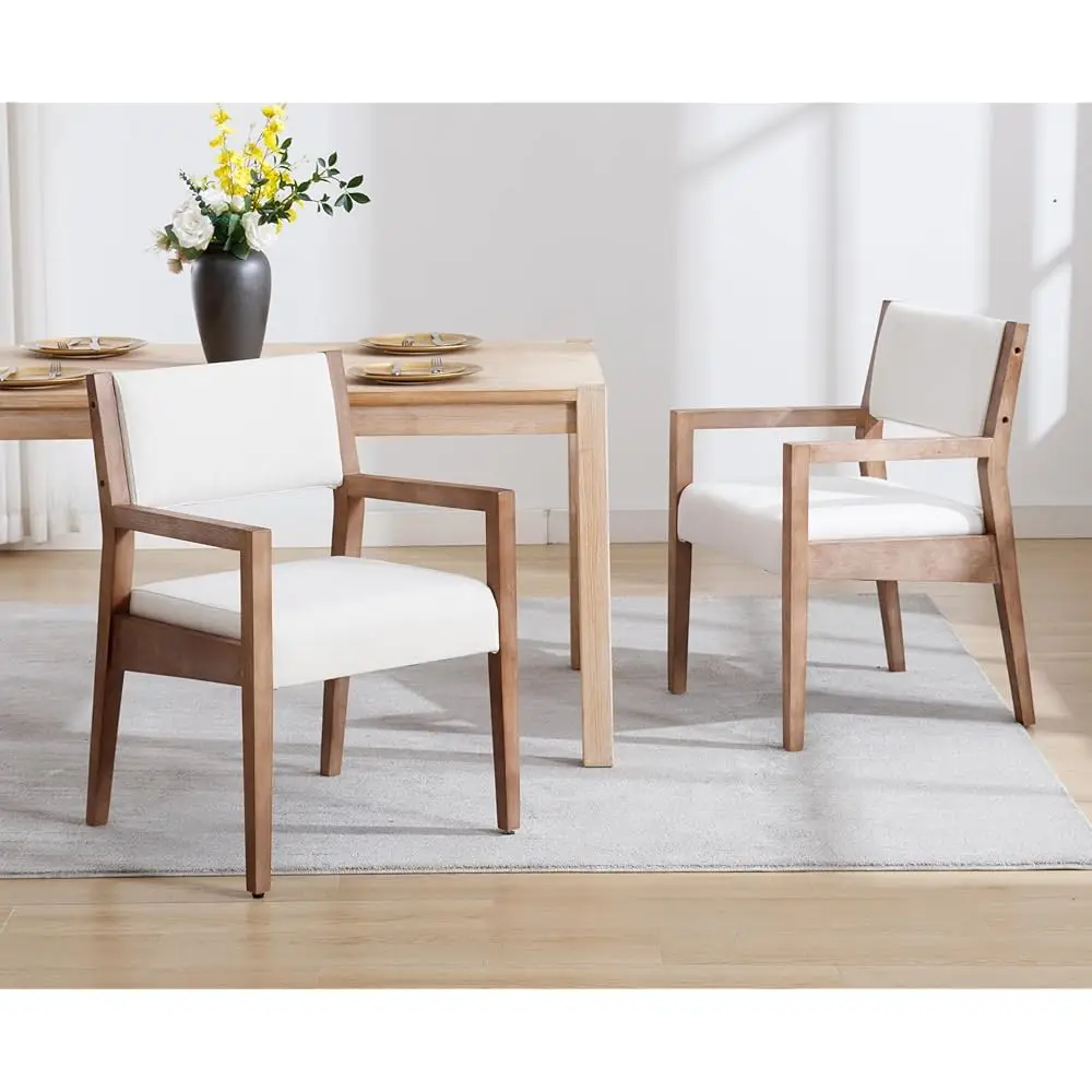 

Upholstered Dining Chairs Set Of 2 Mid Dining Room Arm Chairs With Hardwood Frame Modern Farmhouse Kitchen Side Chairs For