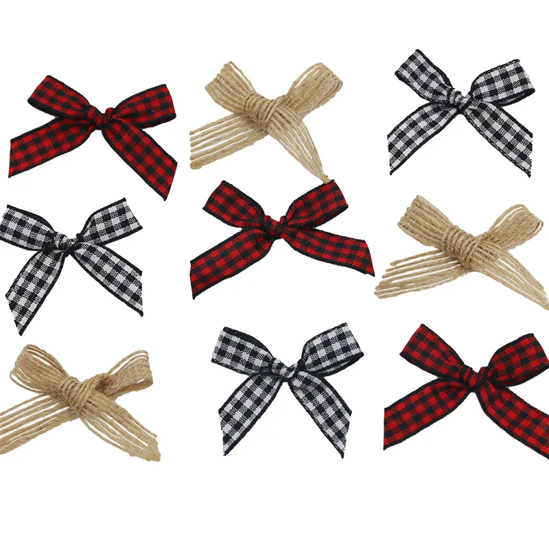 (60 Pieces/pack) 4cm Multi-color Checkered Bow Christmas Linen Bow Hair Accessories Holiday Home Decoration