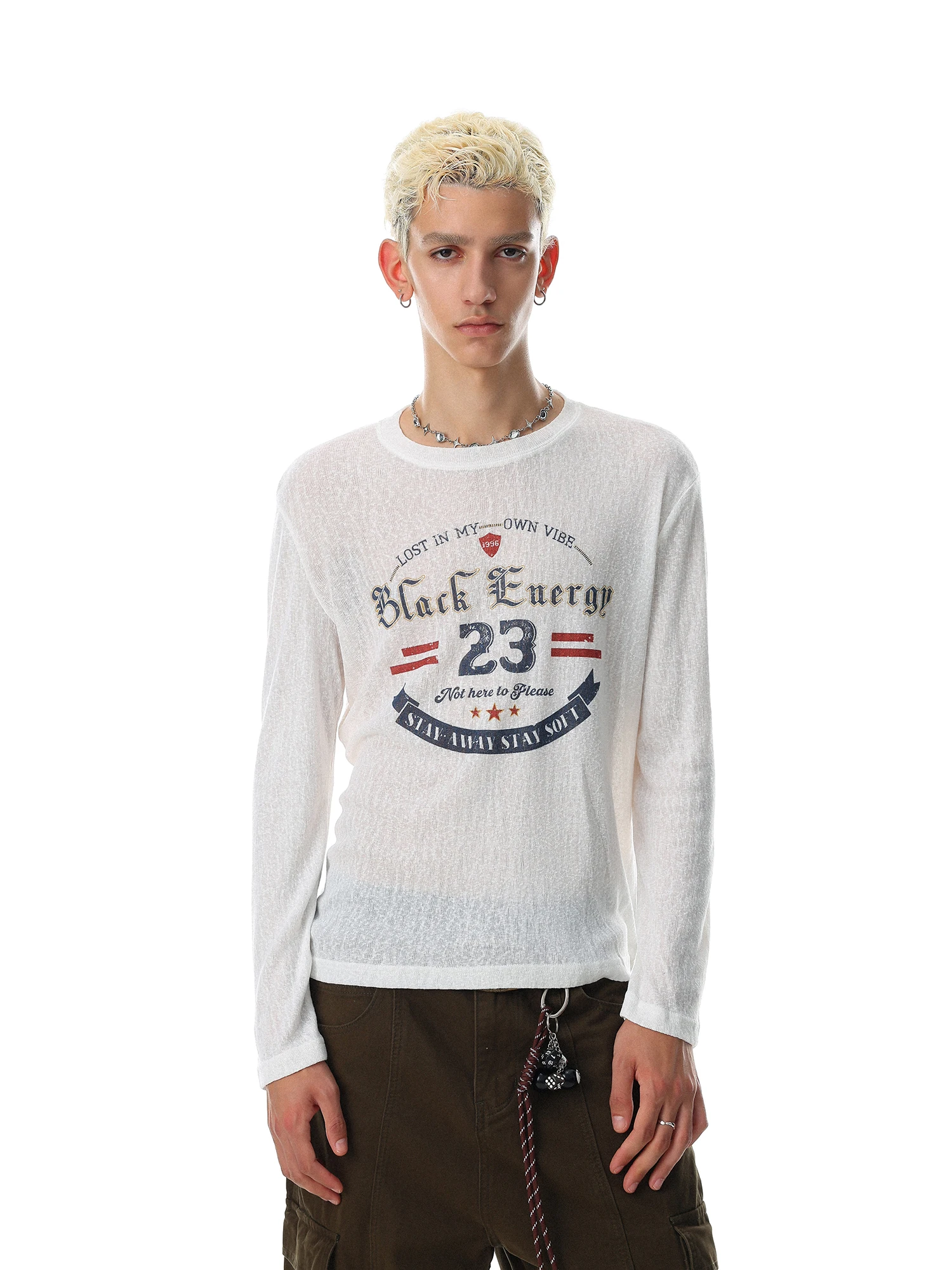 MR NEARLY American Retro Letter Print Long Sleeve T-Shirt Men's Trendy Loose Fit round Neck Casual Top for All Seasons