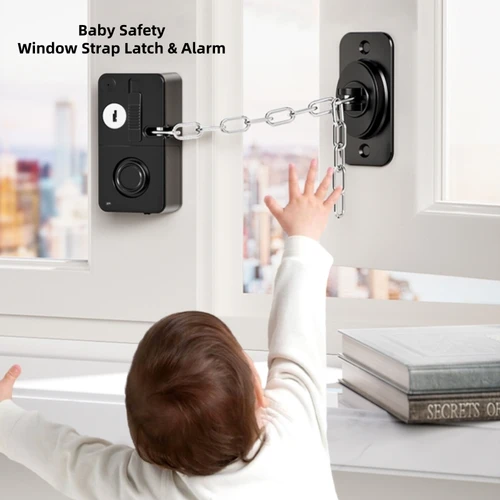 Imagen 2 del producto Alarma de puerta y ventana, alarma de seguridad fuerte de 120dB con cerradura de cadena controlada por llave, cerradura de seguridad antirrobo 2 en 1, sin instalación de taladro