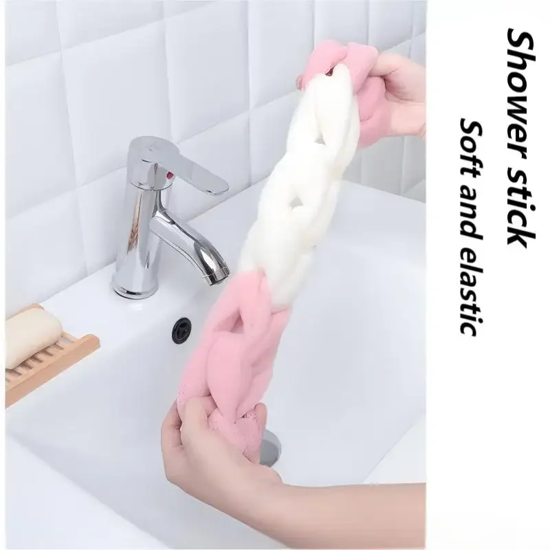 Asciugamano da bagno esfoliante: scrubber per la schiena con manico lungo per una pulizia profonda, scrub corpo in rete con design a blocchi di colore