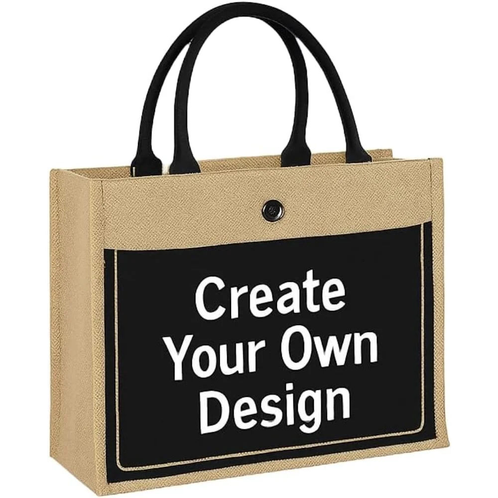 

Customized Jute Bag with Text or Logo, Design Your Own Tote Bag, Tote bag For Shopping, Beach, Gifts, Holiday, Girls Handbags