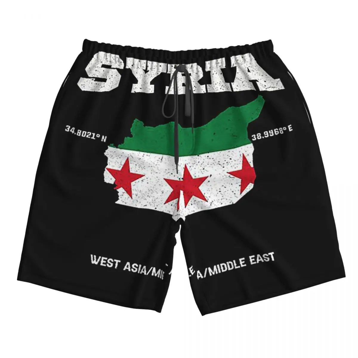 

Syrian Flag Map, Syria Coordinates, Syria Localisation Trunks Beach Board Shorts Casual Quick Dry Swimming Summer Men Pants