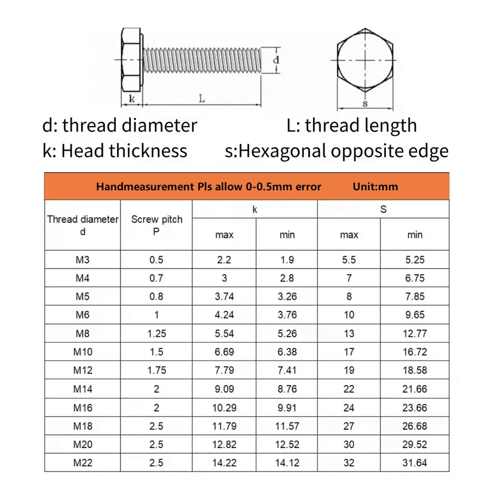 Metalworking Machine Screws External Hex Bolts Metric Thread DIN933 304 Strainless Steel Hexagon Screws M3 M4 M5 M6 M8 M10 M12