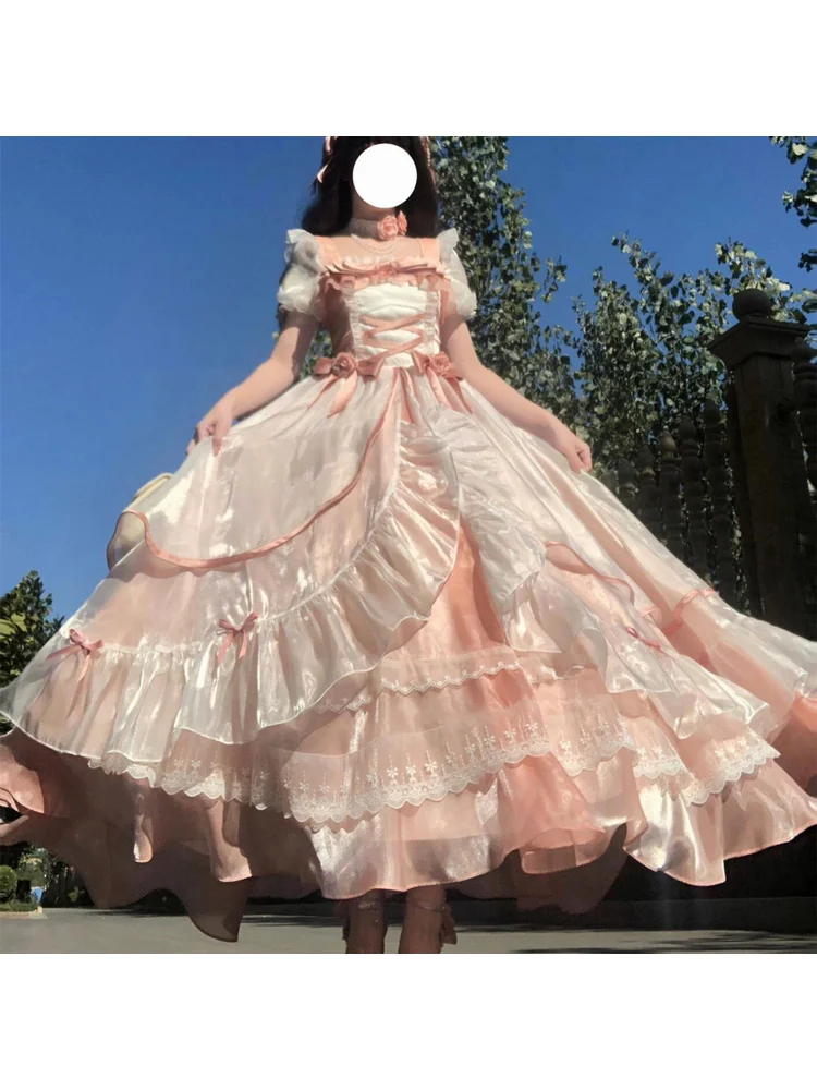 

Lolita Flight Diary Princess Dress Sweet Girl Pink Flower Married Adult Halloween Ball Dress