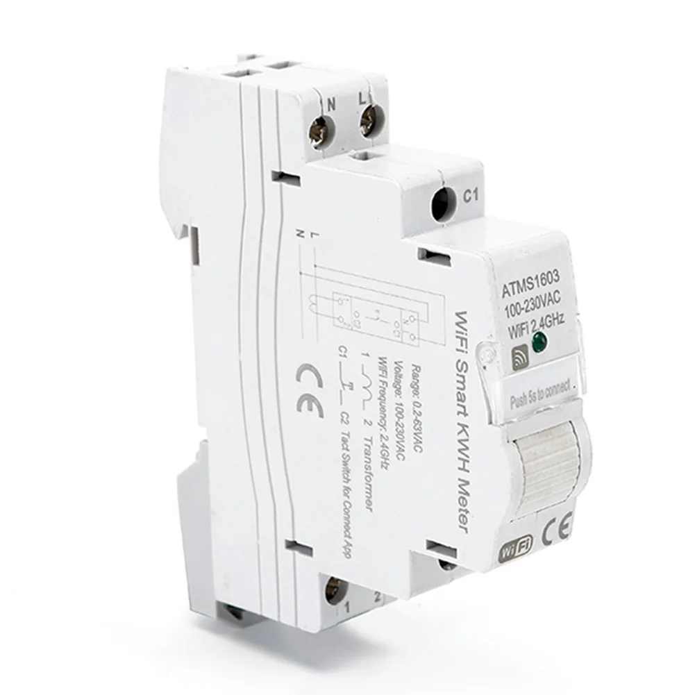 GROCE-1 PCS ATMS1603 투야 단상 와이파이 스마트 에너지 미터 100-230V DIN 레일 정밀 측정 전압계