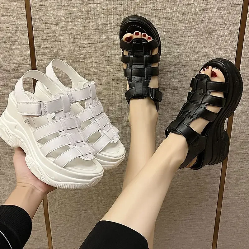 Roman Style Summer 2024 Ladies Shoes Buckles Open Toe White High Heels Wedges Heel Sandals for Women Platform Footwear Original