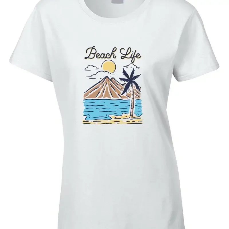 Beach Life Woen'S T Shirt Sand Sea Summer Holiday Surf Palm Tree Cool