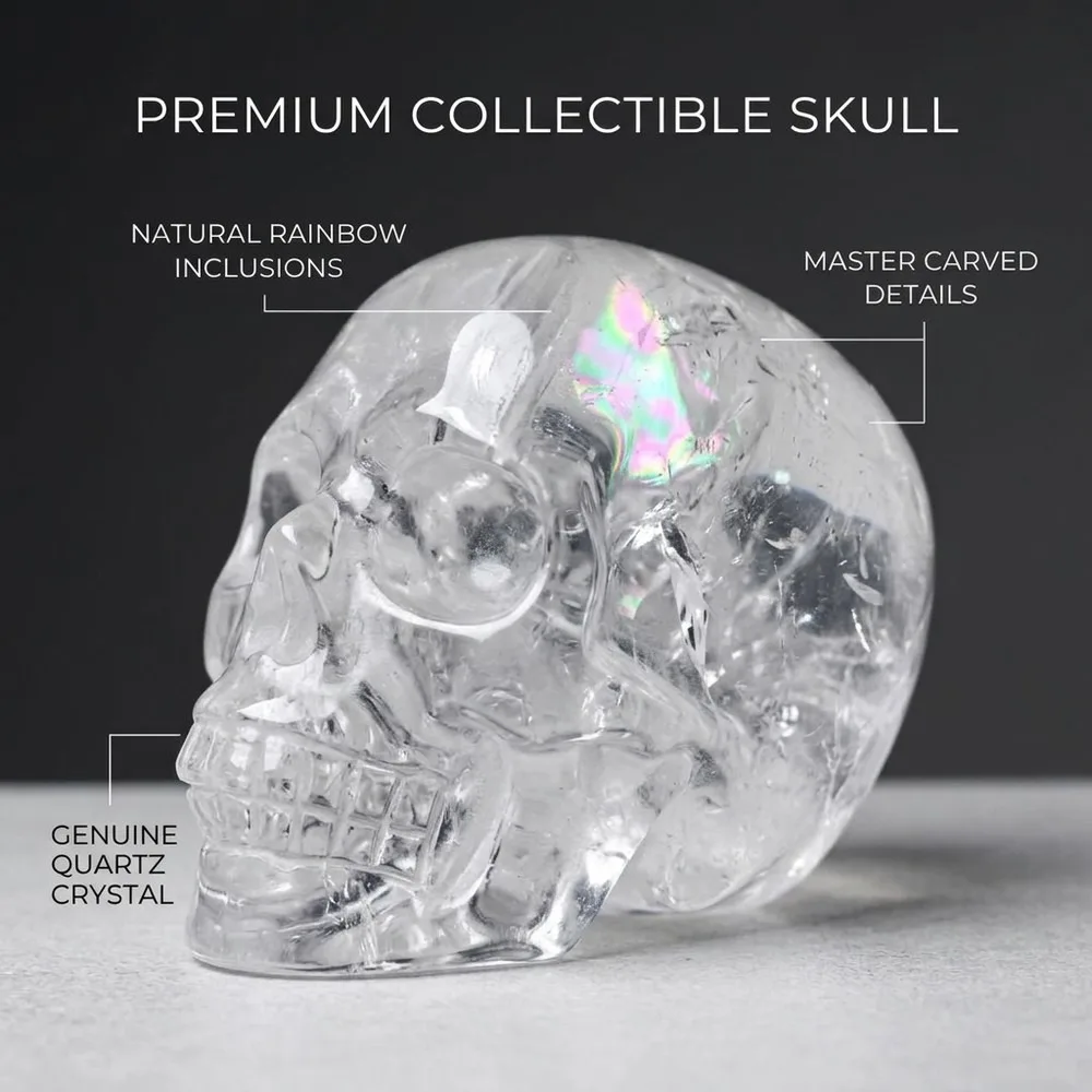 Natural Clear Quartz Skull Carving, Handcrafted Crystal Skull Statue, Meditation Reiki Healing Stone, Fengshui