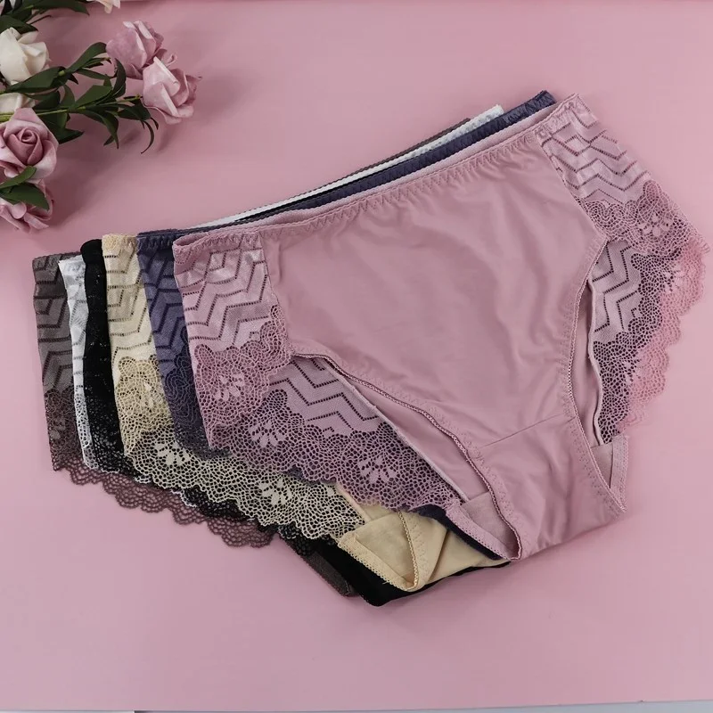 Sexy Lace Panties for Women Summer Simple Plus Size Seamless Briefs Mid Waist Seamless Comfortable Underwear Calcinhas Feminina