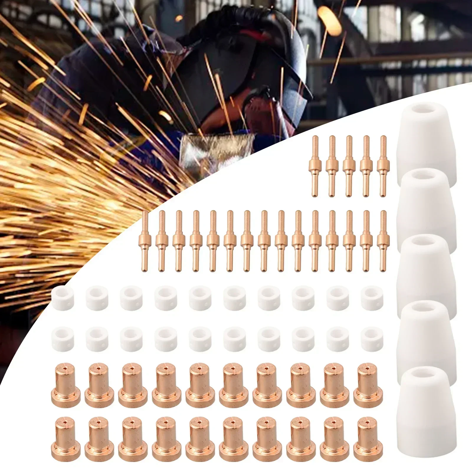 65pcs Welding Accessories PT31 CUT30-50 Plasma Cutter Consumables Electrodes Cutting Nozzles Ceramic Rings Combustion Cap