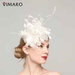 VIMARO Ivory Feather Fascinators for Women Elegant Church and Wedding Headbands Chapeau Femme Luxe Ceremonie Mariage